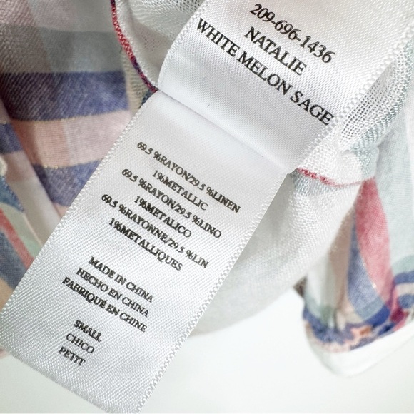 Rails Linen Blend Natalie White Melon Plaid Button Up Shirt Size S - Picture 10 of 14